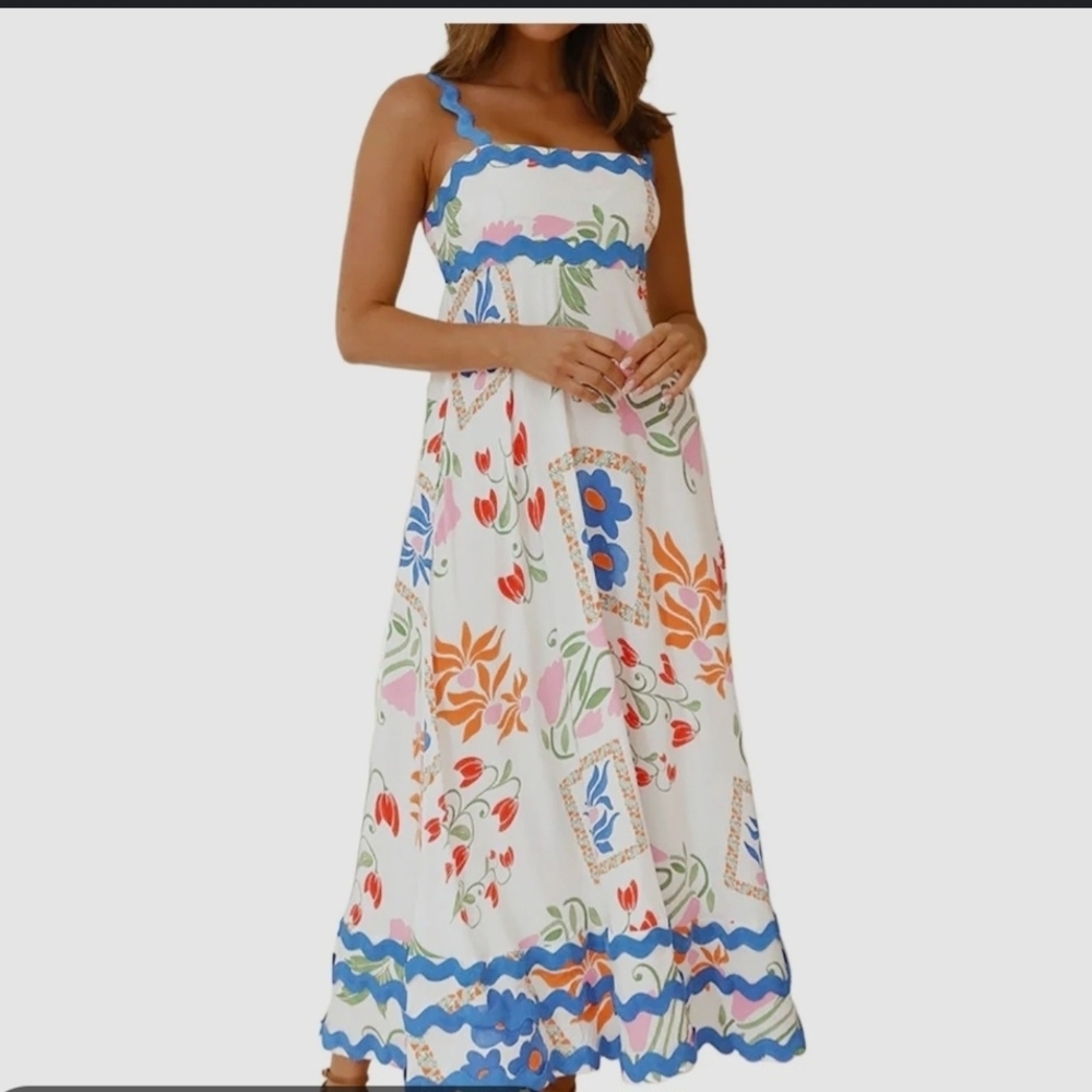 Blu Pepper Floral Maxi Dress with Blue and Orange 1336 - Picture 1 of 8